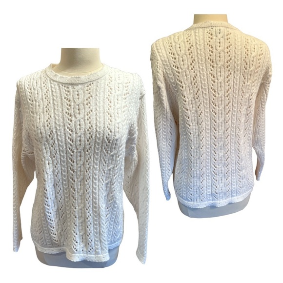 L.L. Bean Sweaters - L.L. Bean Vintage Knit White Cotton Made in Scotland Fisherman’s Sweater Sz Med​